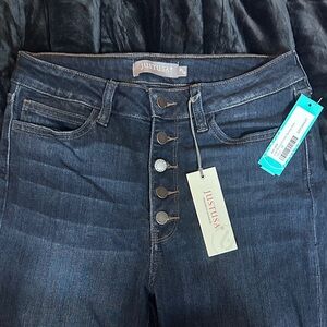 Just USA Women's High Rise Button Fly Jeans - Deep Blue